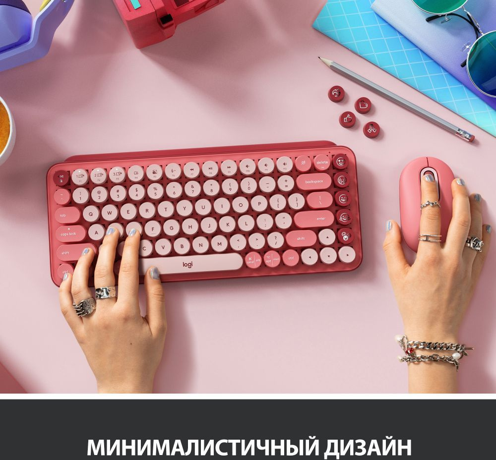 Клавиатура (USB/Механическая) Logitech POP Keys GX Brown/розовая920-010718