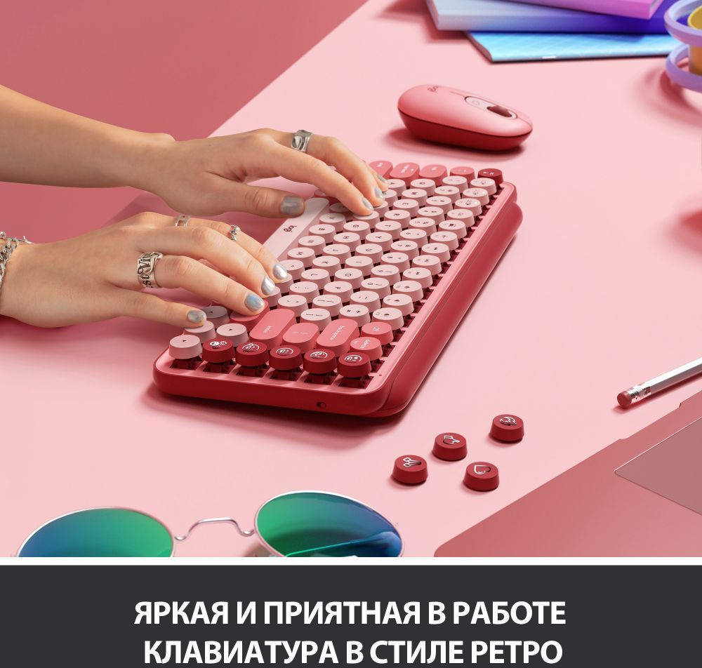 Клавиатура (USB/Механическая) Logitech POP Keys GX Brown/розовая920-010718